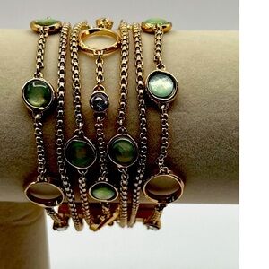 Gold & Green Multi-Strand Bracelet With Faux Gemstone Accents  B3